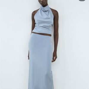 Zara Halter blue top